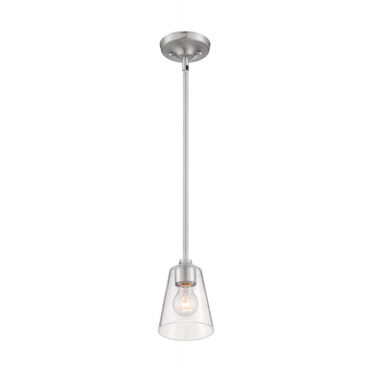 Bransel - 1 Light Mini Pendant with Seeded Glass - Brushed Nickel Finish - Satco 60-7180
