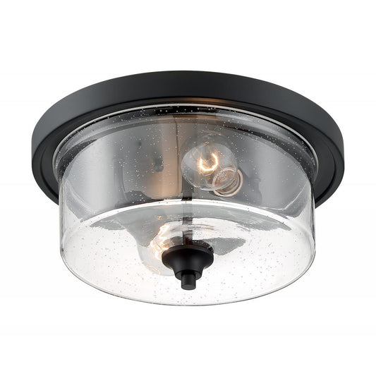 Bransel - 2 Light Flush Mount with Seeded Glass - Matte Black Finish - Satco 60-7290