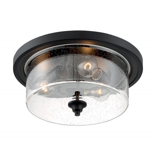 Bransel - 3 Light Flush Mount with Seeded Glass - Matte Black Finish - Satco 60-7291