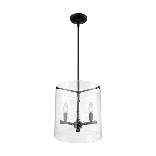 Bransel - 3 Light Pendant with Seeded Glass - Matte Black Finish - Satco 60-7287