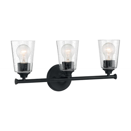 Bransel - 3 Light Vanity with Seeded Glass - Matte Black Finish - Satco 60-7283