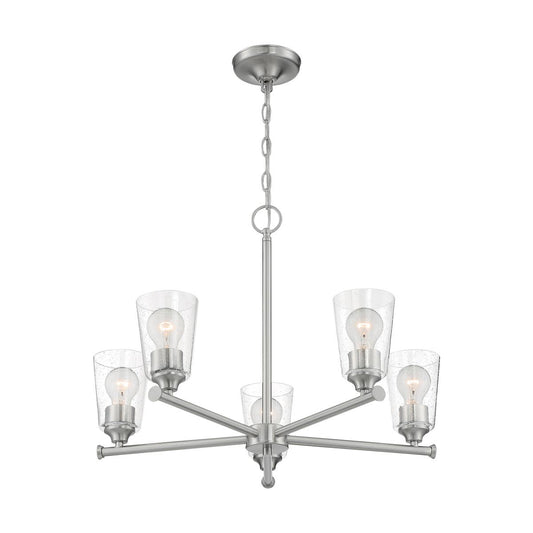 Bransel - 5 Light Chandelier with Seeded Glass - Brushed Nickel Finish - Satco 60-7185