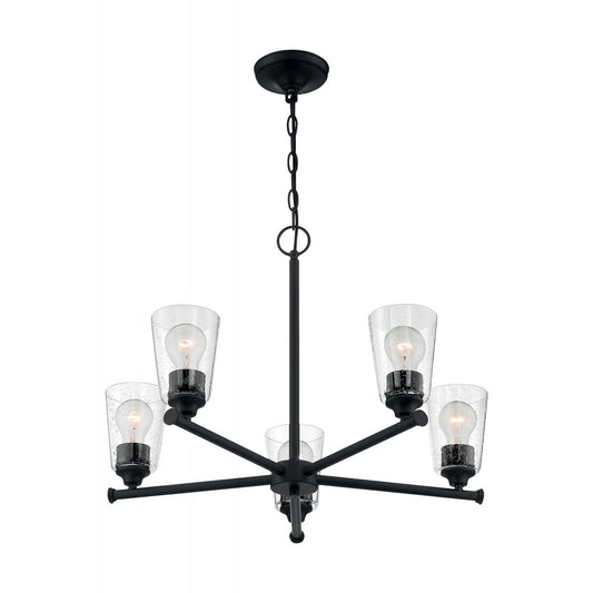 Bransel - 5 Light Chandelier with Seeded Glass - Matte Black Finish - Satco 60-7285