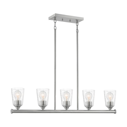Bransel - 5 Light Island Pendant with Seeded Glass - Brushed Nickel Finish - Satco 60-7186