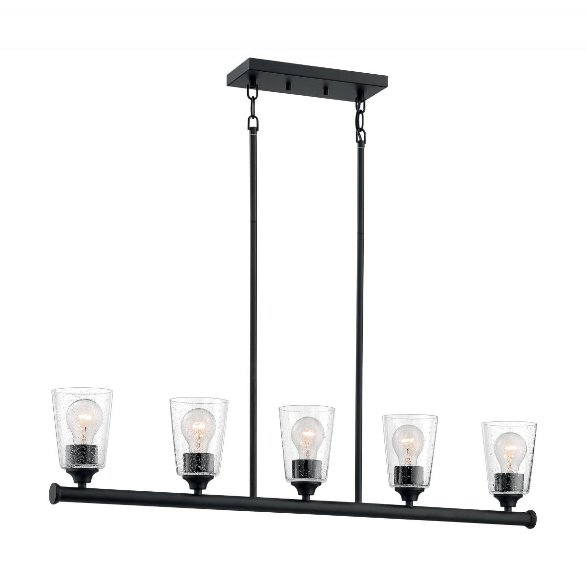 Bransel - 5 Light Island Pendant with Seeded Glass - Matte Black Finish - Satco 60-7286