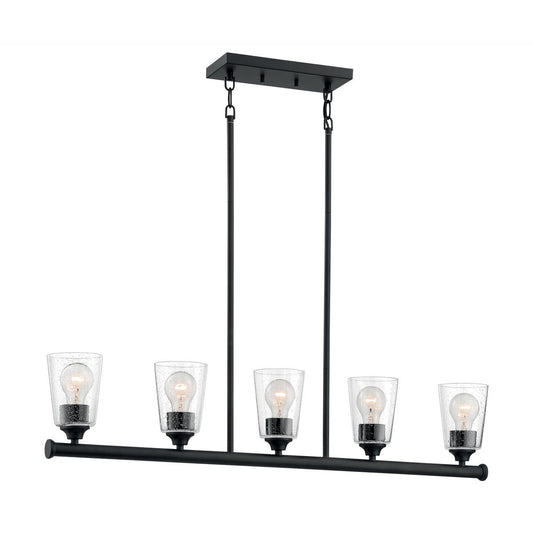 Bransel - 5 Light Island Pendant with Seeded Glass - Matte Black Finish - Satco 60-7286