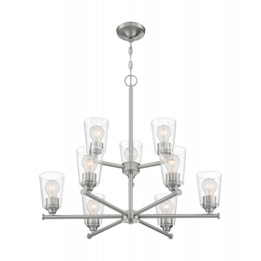 Bransel - 9 Light Chandelier with Seeded Glass - Brushed Nickel Finish - Satco 60-7189