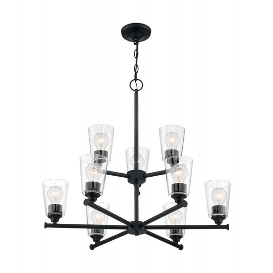Bransel - 9 Light Chandelier with Seeded Glass - Matte Black Finish - Satco 60-7289