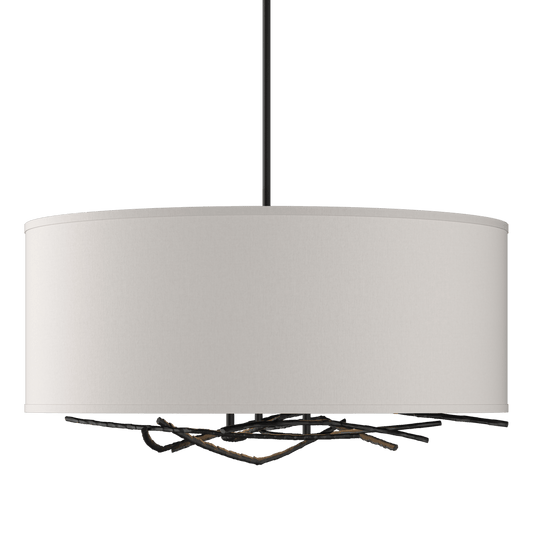 Brindille Drum Shade Pendant - Black - Flax Shade by Hubbardton Forge