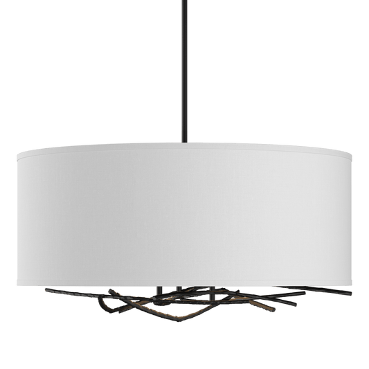 Brindille Drum Shade Pendant - Black - Natural Anna Shade by Hubbardton Forge