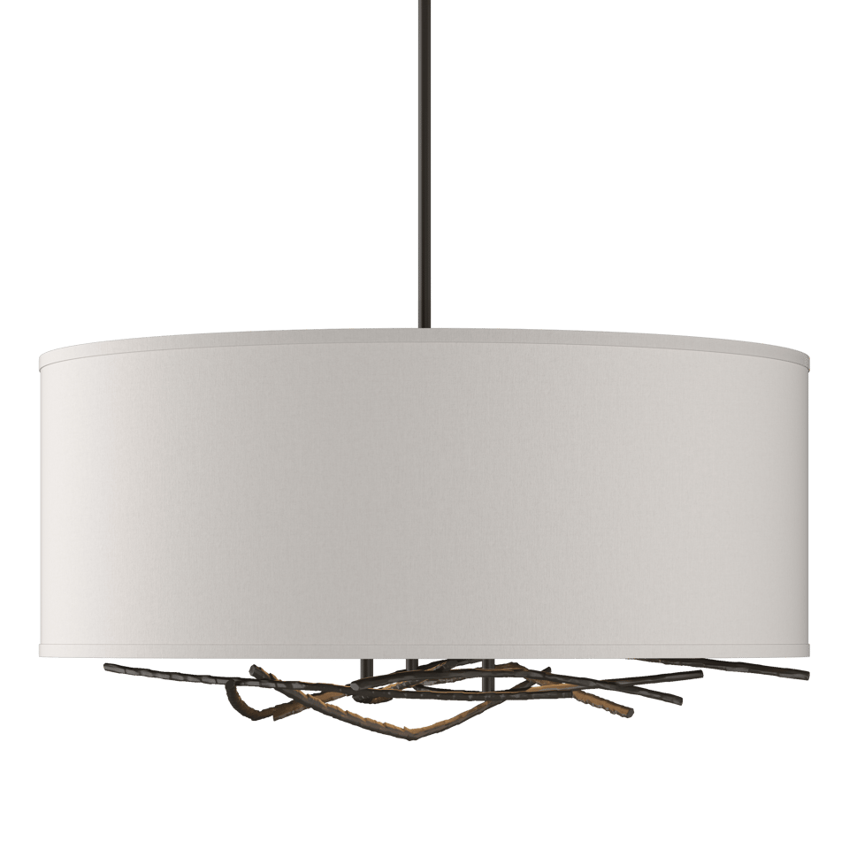 Brindille Drum Shade Pendant - Dark Smoke - Flax Shade by Hubbardton Forge
