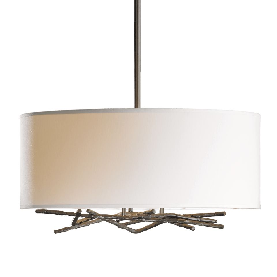 Brindille Drum Shade Pendant - Dark Smoke - Natural Anna Shade by Hubbardton Forge