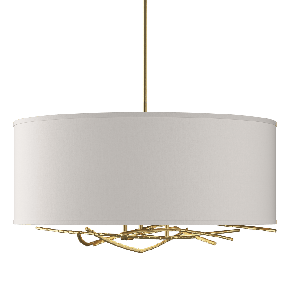 Brindille Drum Shade Pendant - Modern Brass - Flax Shade by Hubbardton Forge