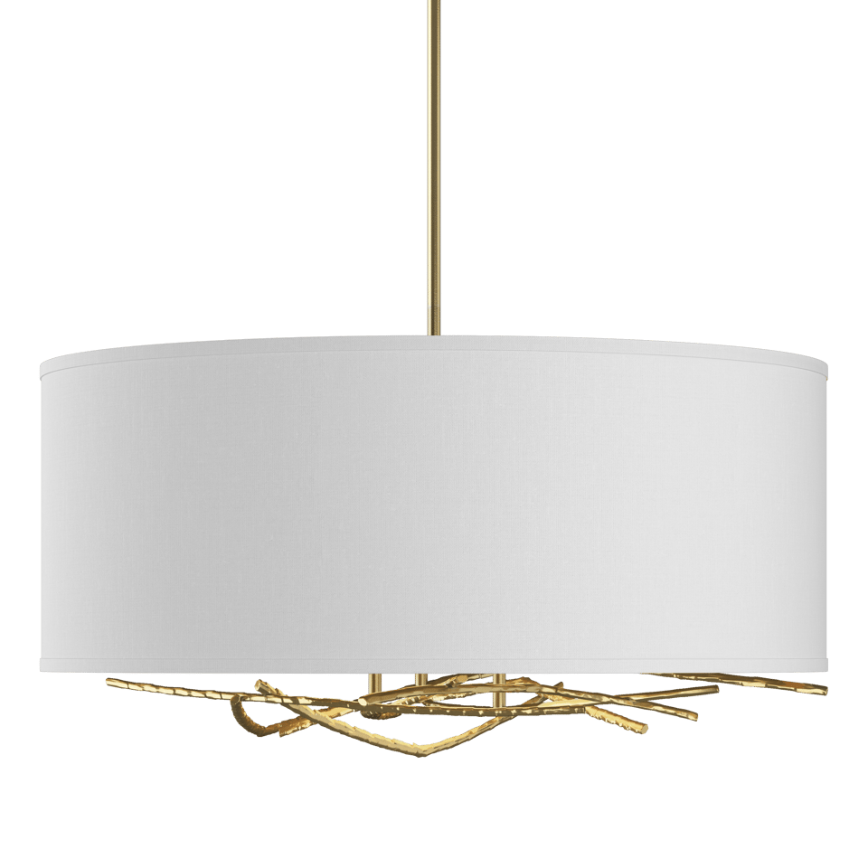 Brindille Drum Shade Pendant - Modern Brass - Natural Anna Shade by Hubbardton Forge