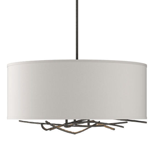 Brindille Drum Shade Pendant - Natural Iron - Flax Shade by Hubbardton Forge