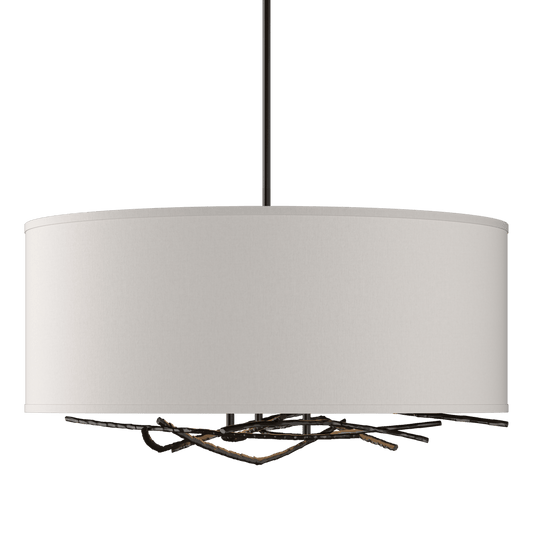 Brindille Drum Shade Pendant - Oil Rubbed Bronze - Flax Shade by Hubbardton Forge
