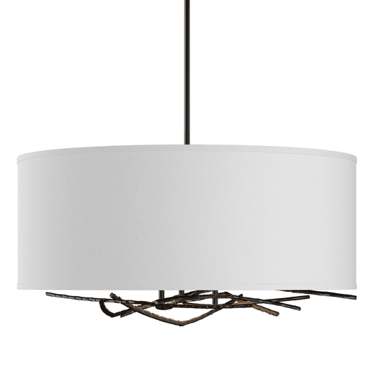 Brindille Drum Shade Pendant - Oil Rubbed Bronze - Natural Anna Shade by Hubbardton Forge