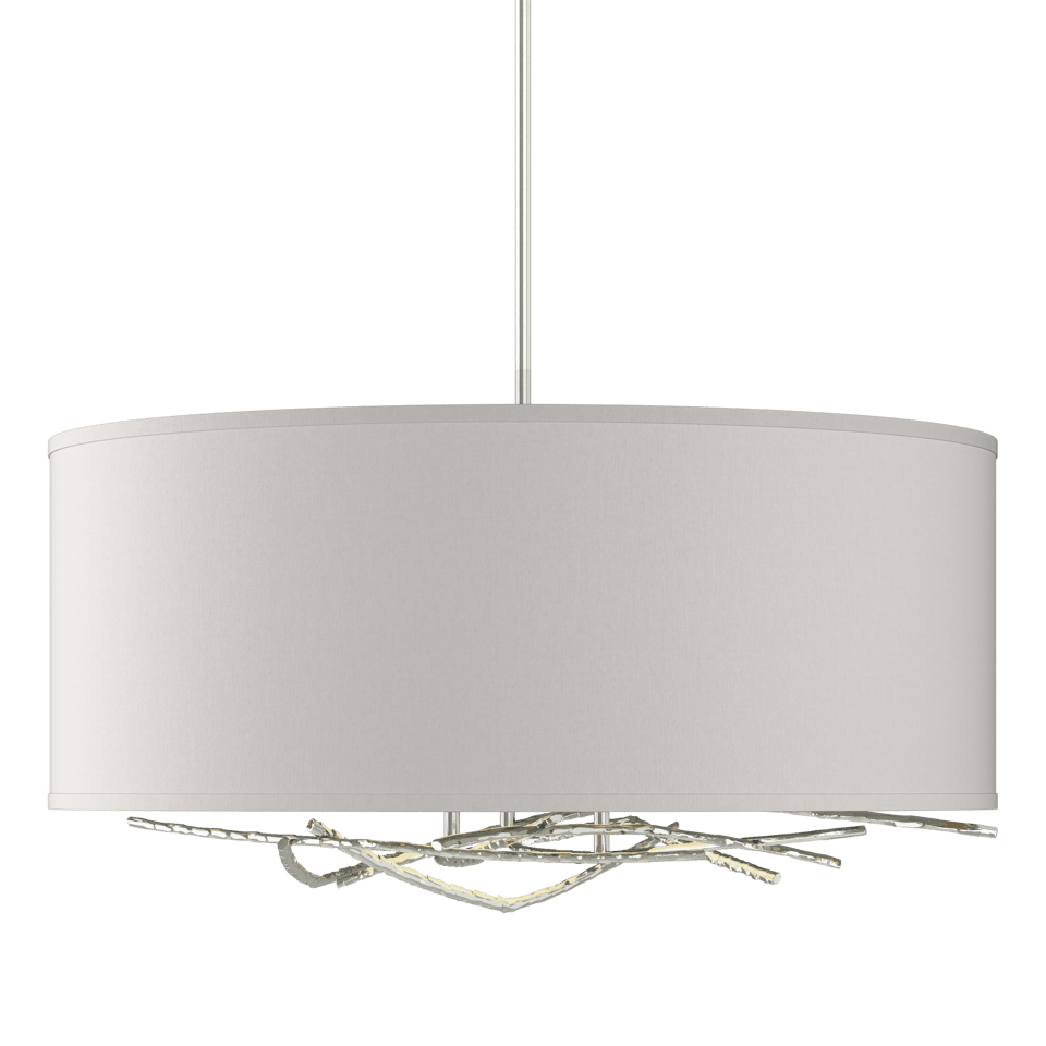 Brindille Drum Shade Pendant - Sterling - Flax Shade by Hubbardton Forge