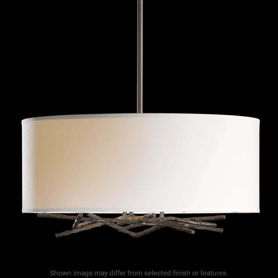 Brindille Drum Shade Pendant - White - Natural Anna Shade by Hubbardton Forge