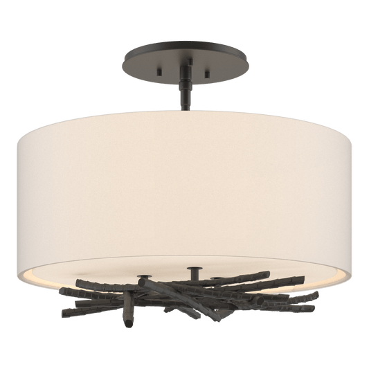 Brindille Semi-Flush - Black - Flax Shade by Hubbardton Forge