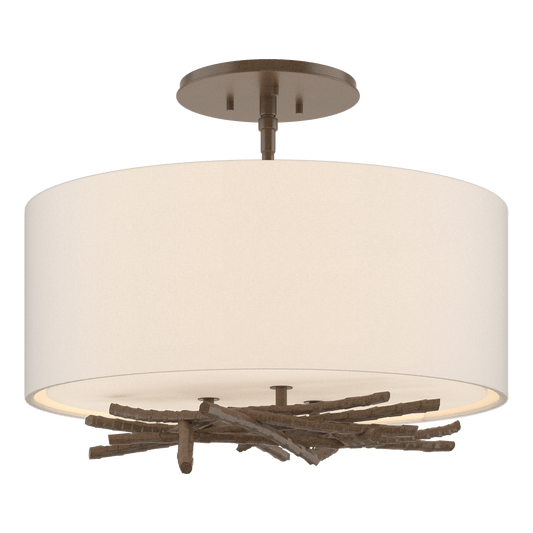 Brindille Semi-Flush - Bronze - Flax Shade by Hubbardton Forge