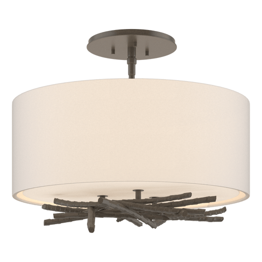 Brindille Semi-Flush - Dark Smoke - Flax Shade by Hubbardton Forge