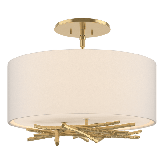 Brindille Semi-Flush - Modern Brass - Flax Shade by Hubbardton Forge