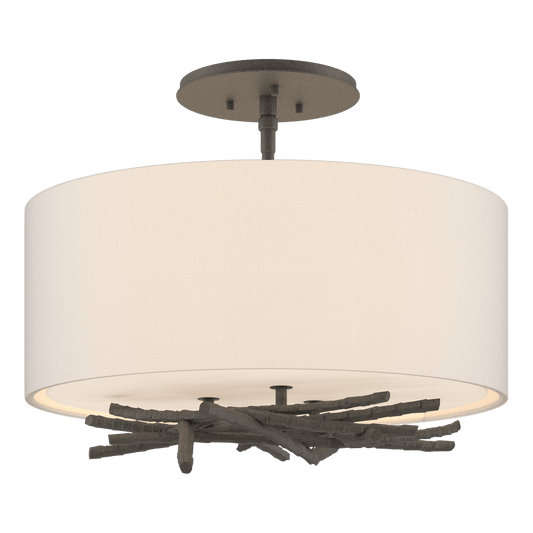 Brindille Semi-Flush - Natural Iron - Flax Shade by Hubbardton Forge