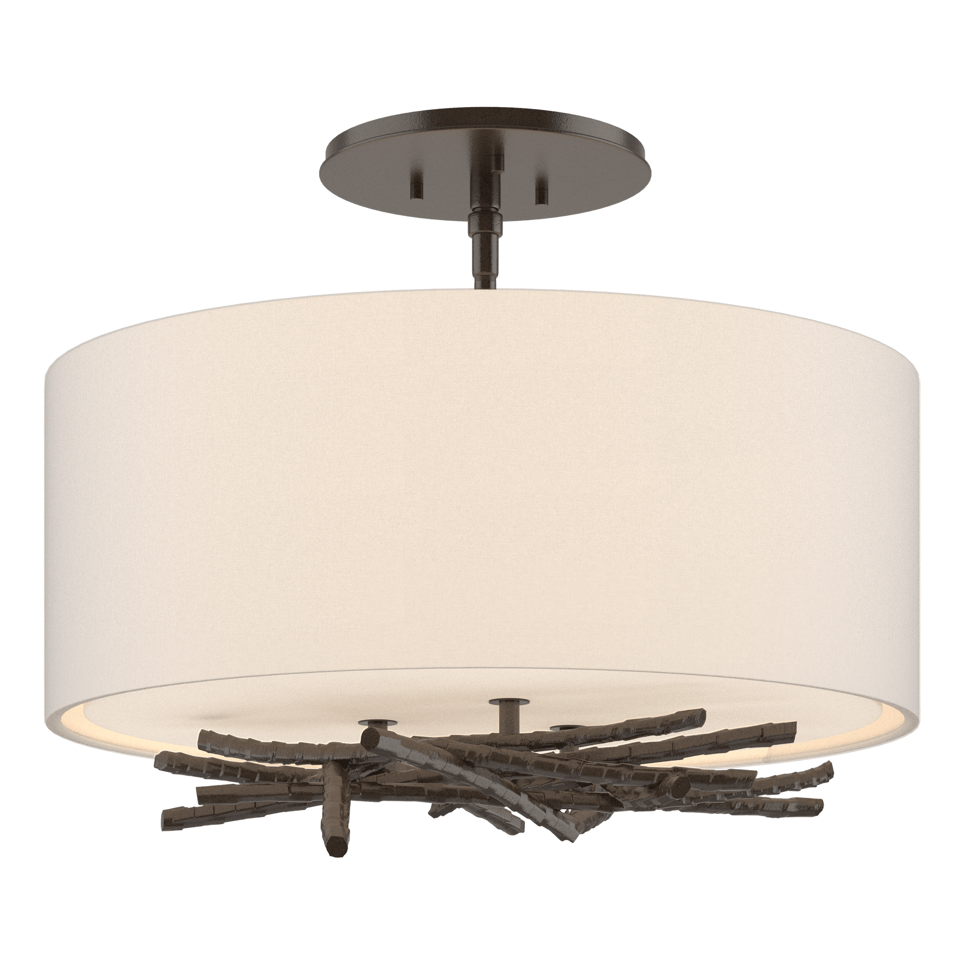 Brindille Semi-Flush - Oil Rubbed Bronze - Flax Shade by Hubbardton Forge