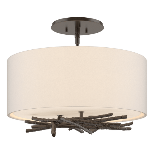 Brindille Semi-Flush - Oil Rubbed Bronze - Flax Shade by Hubbardton Forge