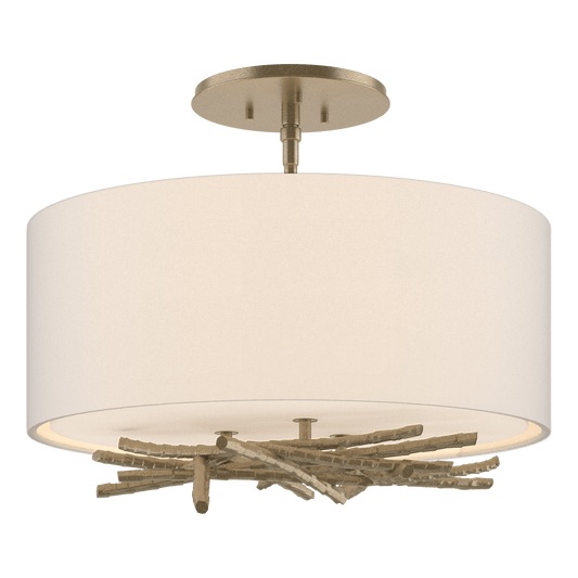 Brindille Semi-Flush - Soft Gold - Flax Shade by Hubbardton Forge