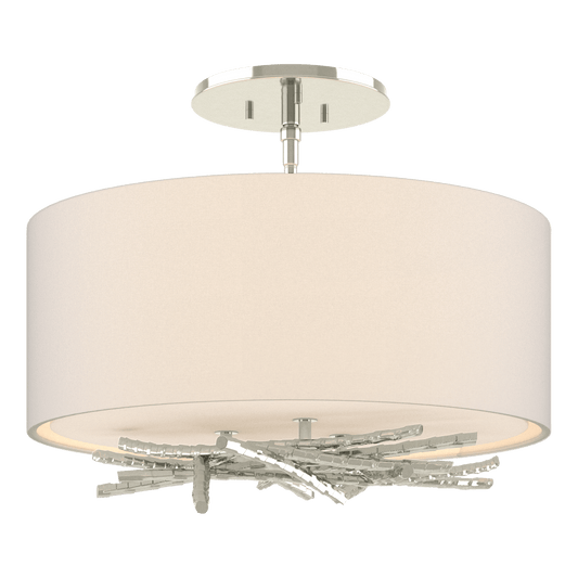 Brindille Semi-Flush - Sterling - Flax Shade by Hubbardton Forge
