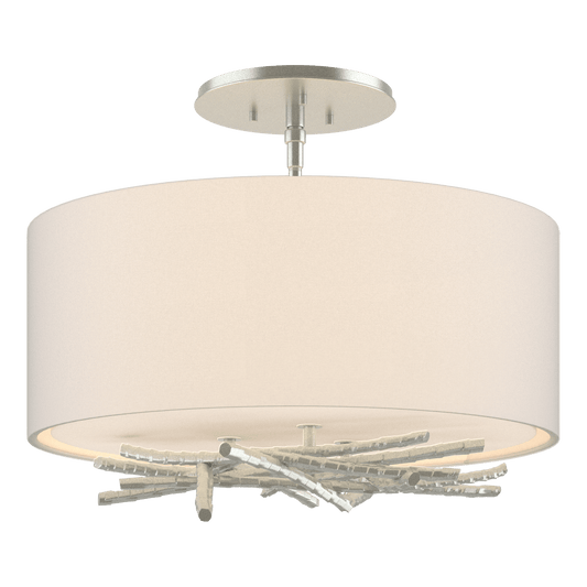Brindille Semi-Flush - Vintage Platinum - Flax Shade by Hubbardton Forge