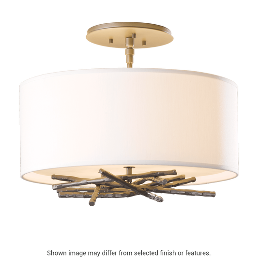 Brindille Semi-Flush - White - Natural Anna Shade by Hubbardton Forge