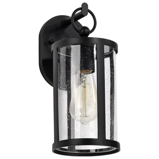 Broadstone - 1 Light Small Wall Lantern - Matte Black with Clear Seeded Glass - Satco 60-8111