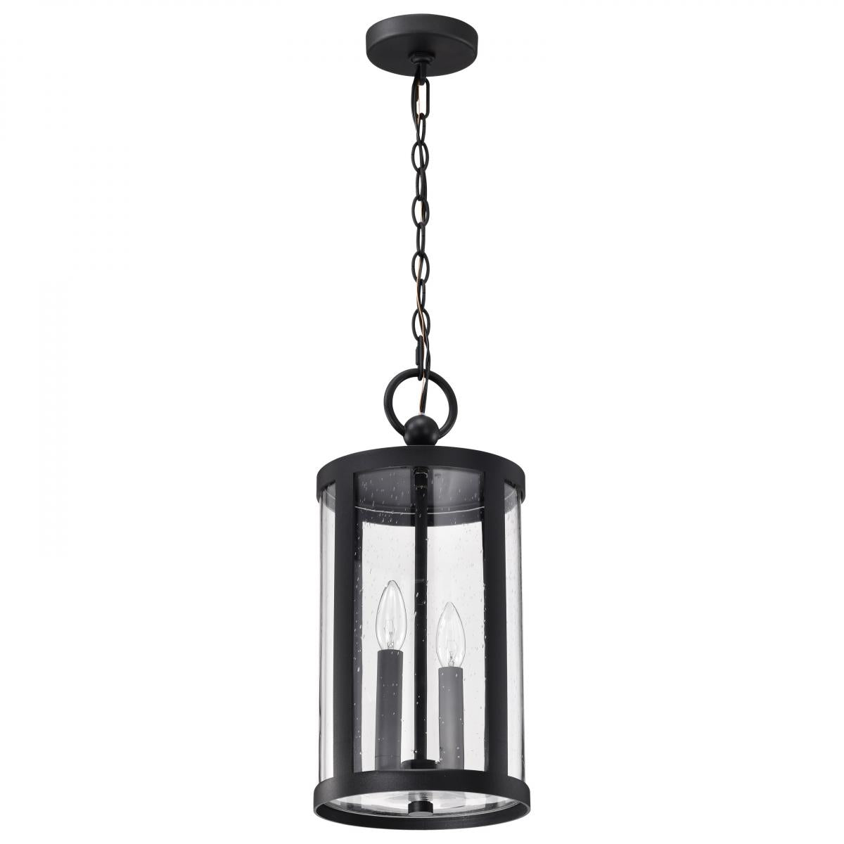 Broadstone - 2 Light Hanging Lantern - Matte Black with Clear Seeded Glass - Satco 60-8115