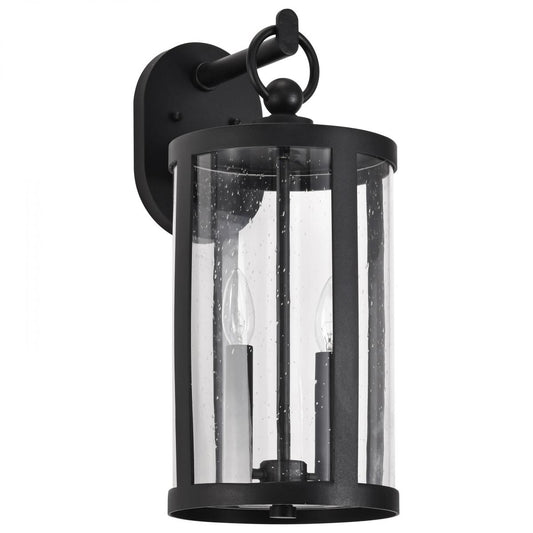 Broadstone - 2 Light Medium Wall Lantern - Matte Black with Clear Seeded Glass - Satco 60-8112