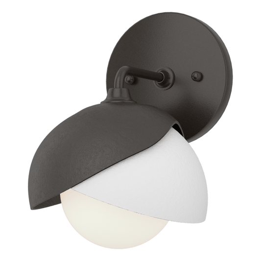 Brooklyn 1-Light Double Shade Bath Sconce - Oil Rubbed Bronze - White Accent by Hubbardton Forge