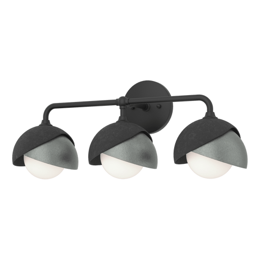 Brooklyn 3-Light Double Shade Bath Sconce - Black - Vintage Platinum Accent by Hubbardton Forge