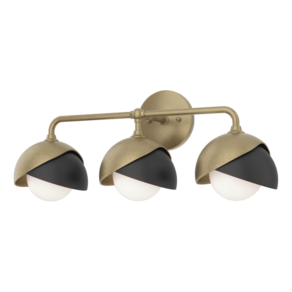 Brooklyn 3-Light Double Shade Bath Sconce - Soft Gold - Black Accent by Hubbardton Forge