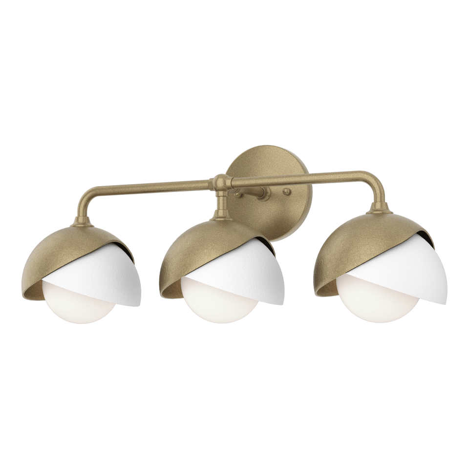 Brooklyn 3-Light Double Shade Bath Sconce - Soft Gold - White Accent by Hubbardton Forge