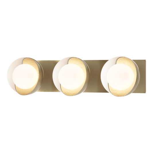 Brooklyn 3-Light Straight Double Shade Bath Sconce - Modern Brass - White Accent by Hubbardton Forge
