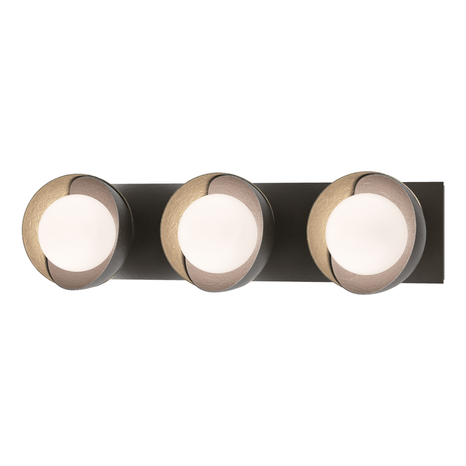 Brooklyn 3-Light Straight Double Shade Bath Sconce - Oil Rubbed Bronze - Soft Gold Accent by Hubbardton Forge