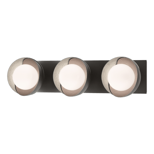 Brooklyn 3-Light Straight Double Shade Bath Sconce - Oil Rubbed Bronze - Vintage Platinum Accent by Hubbardton Forge