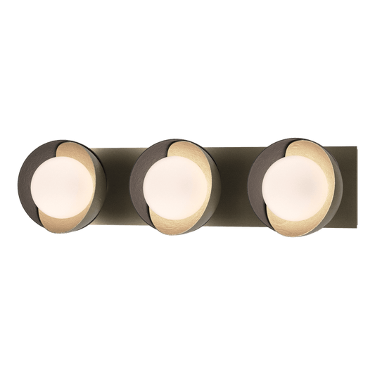 Brooklyn 3-Light Straight Double Shade Bath Sconce - Soft Gold - Black Accent by Hubbardton Forge