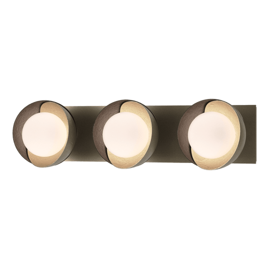 Brooklyn 3-Light Straight Double Shade Bath Sconce - Soft Gold - Oil Rubbed Bronze Accent by Hubbardton Forge