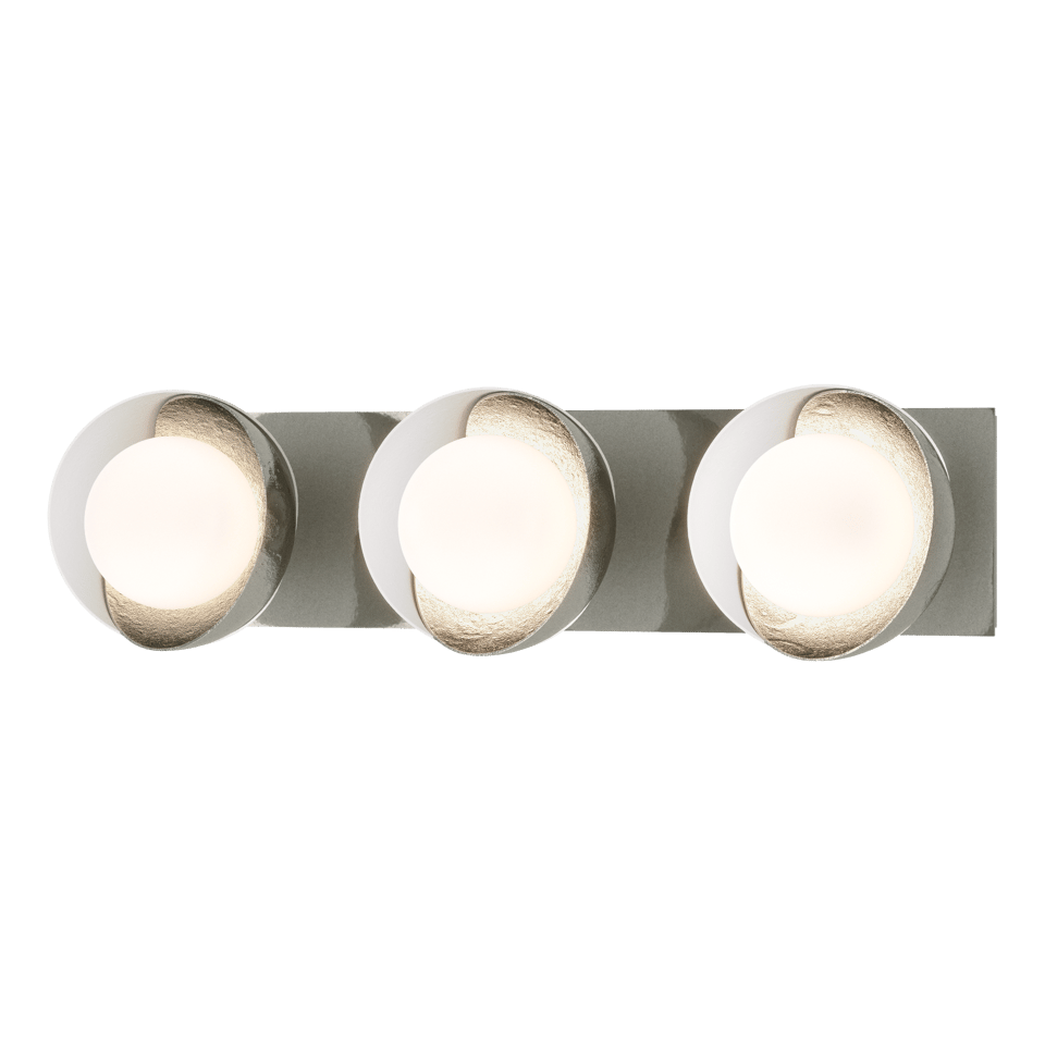 Brooklyn 3-Light Straight Double Shade Bath Sconce - Sterling - White Accent by Hubbardton Forge