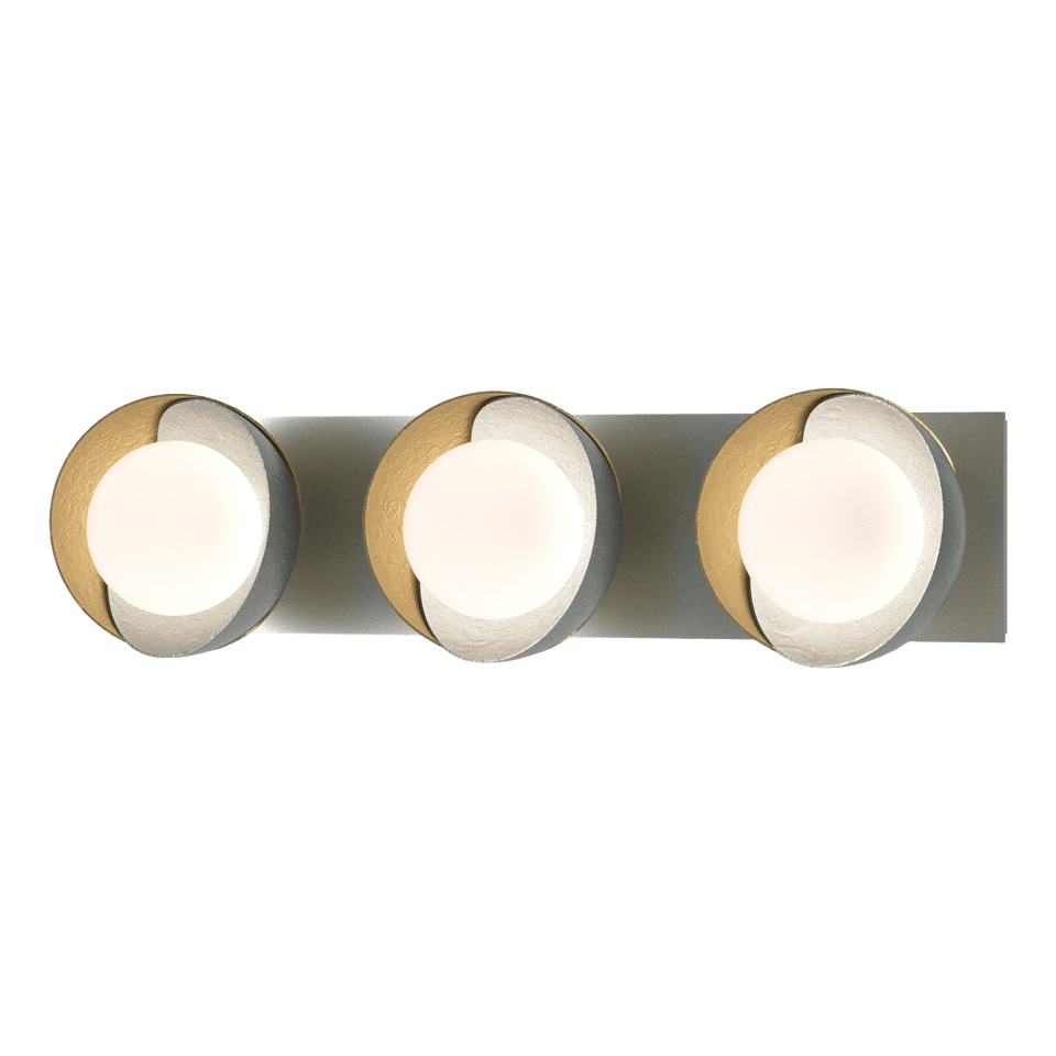 Brooklyn 3-Light Straight Double Shade Bath Sconce - Vintage Platinum - Modern Brass Accent by Hubbardton Forge