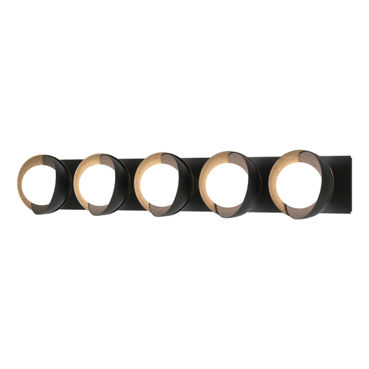 Brooklyn 5-Light Straight Double Shade Bath Sconce - Black - Soft Gold Accent by Hubbardton Forge
