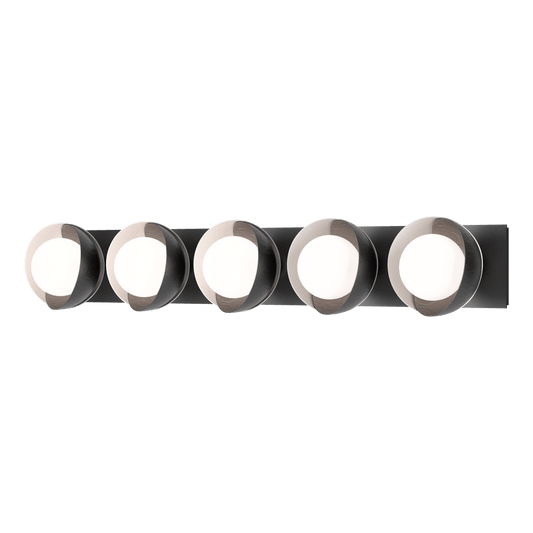 Brooklyn 5-Light Straight Double Shade Bath Sconce - Black - White Accent by Hubbardton Forge